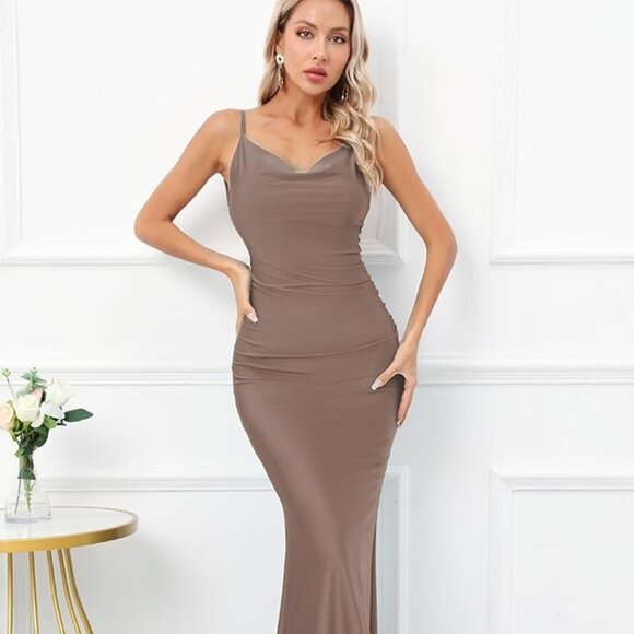 Capuffy Women Drape Neck Formal Maxi Dresses - Picture 3 of 5